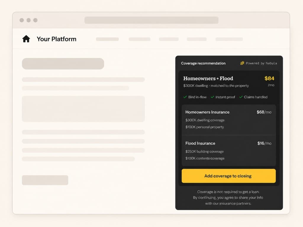 A Nebula coverage recommendation embedded inside a partner platform's checkout flow